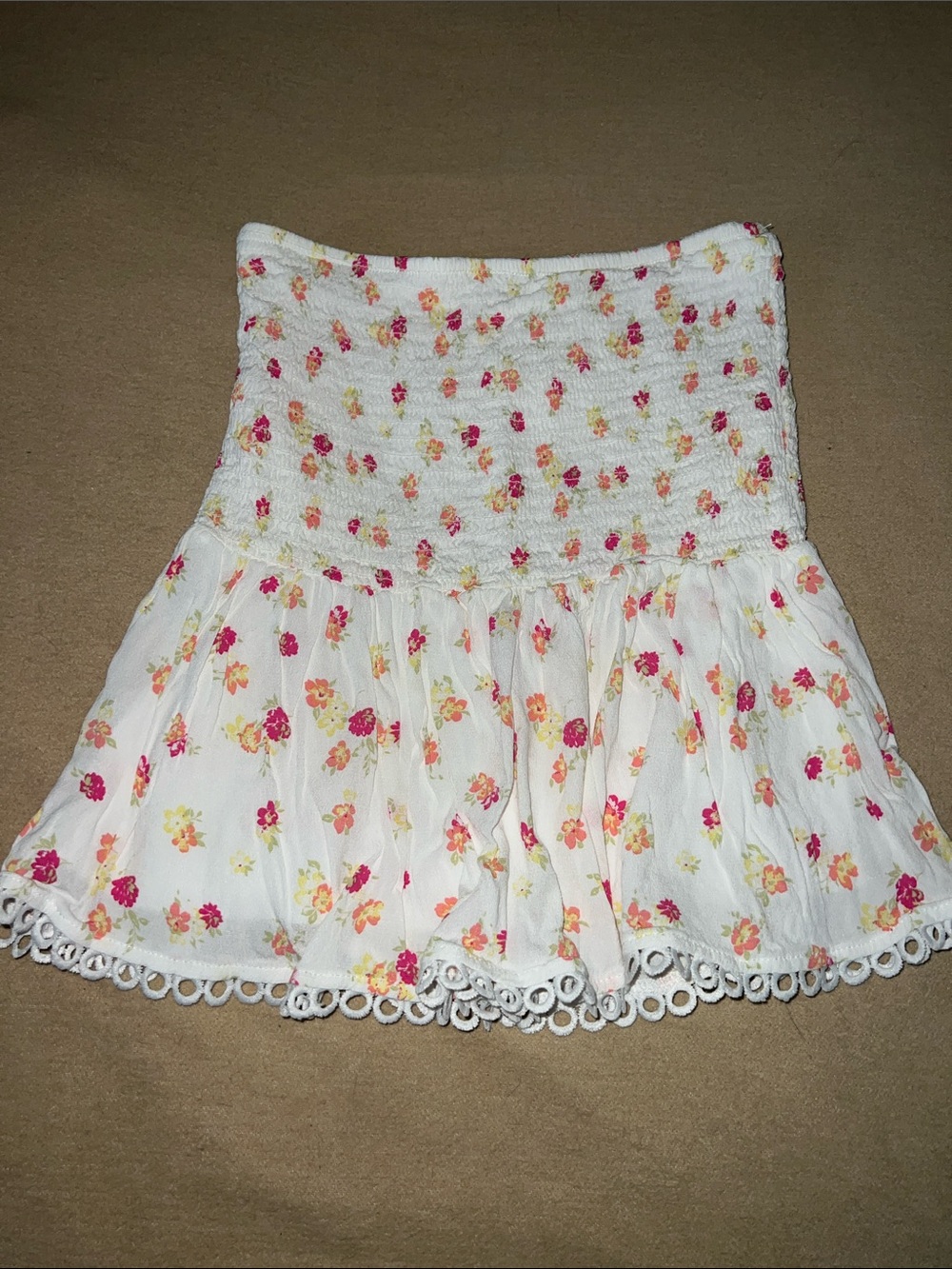 White Floral Smocked Tube Shirt size medium